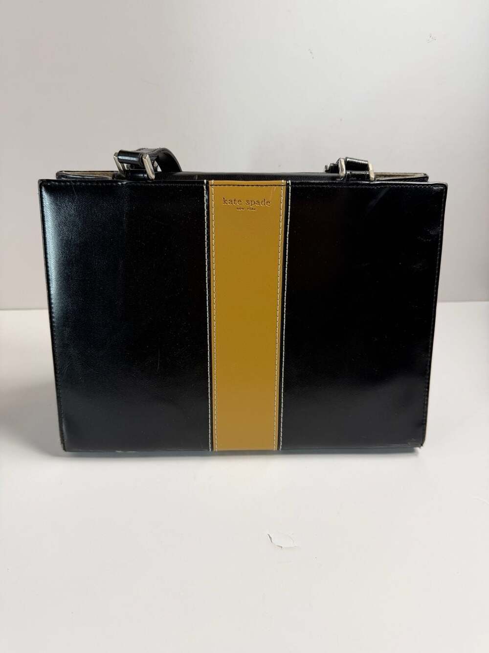 Kate Spade New York Vintage Leather Handbag Black Yellow